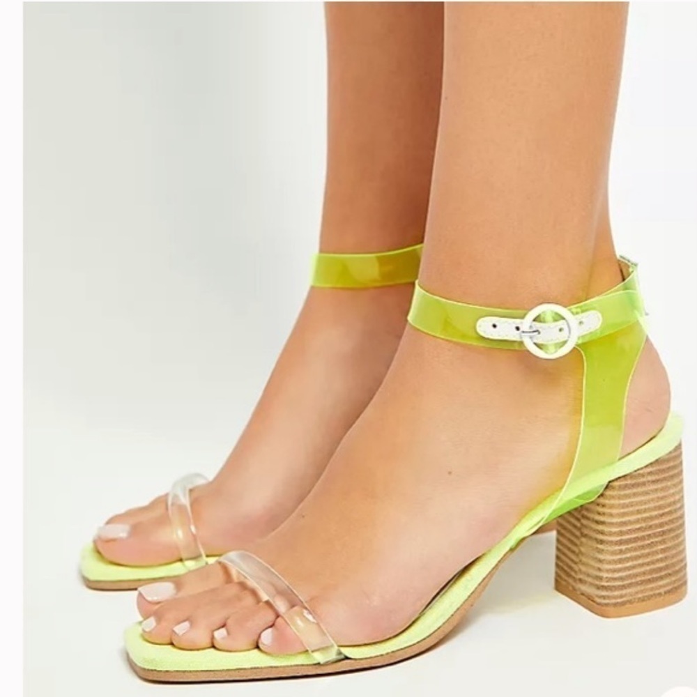 Free People Neon Yellow Natal Synthetic Transparent Sandals With Heels Size 40